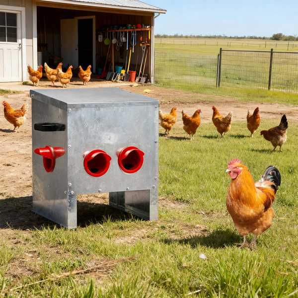 4口 40*38*40cm 方形 银+红 全拆装 镀锌板+塑料 喂食用品-9