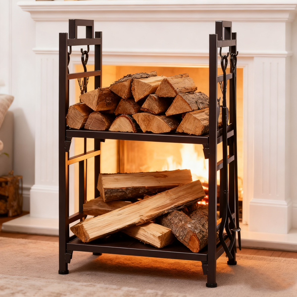 30*18*13in 双层 棕色 柴火架 铁艺-11