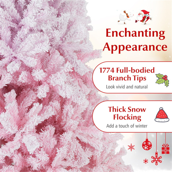 8英尺植绒圣诞树（白色和粉色）-1774枝梢，防火PVC，4节组件，22英寸金属支架-10