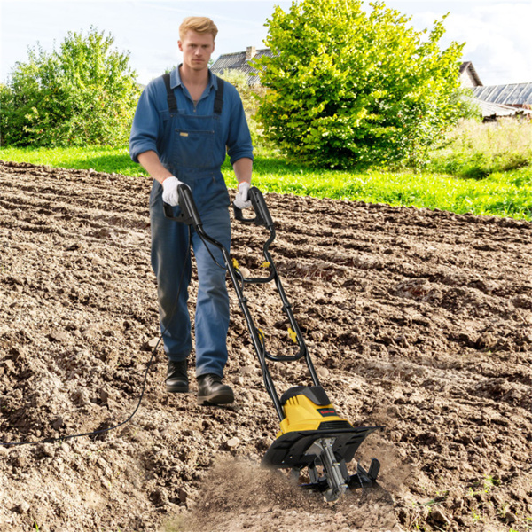 10安培电动耕耘机-380转花园耕耘机，带4个刀片，14英寸工作宽度和可折叠手柄-10