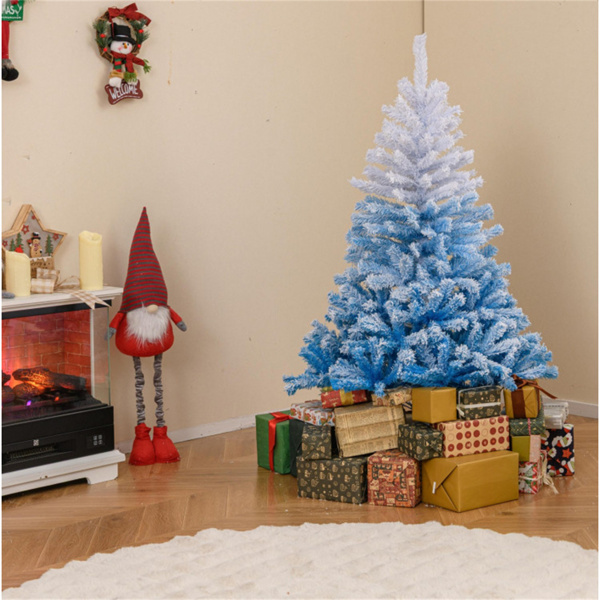5英尺植绒圣诞树（白色和蓝色）-456枝梢，防火PVC，2段式组件，金属支架-6