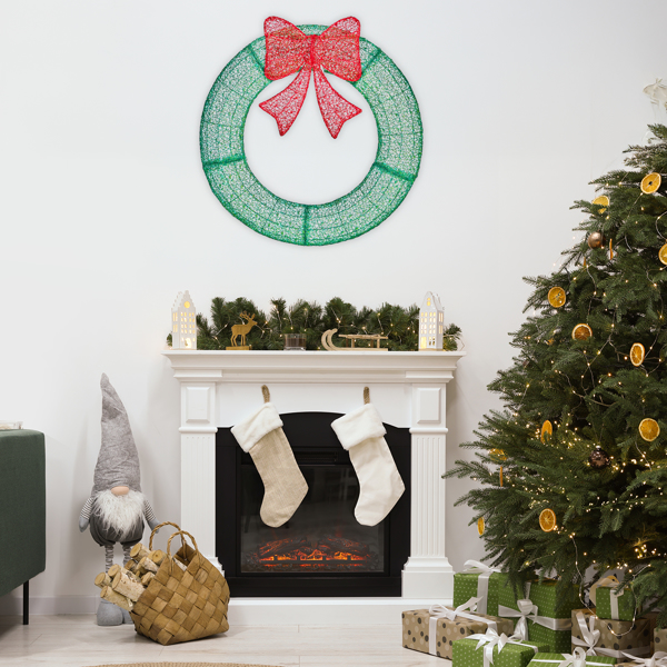 36in 绿色 花环带蝴蝶结  225L皮线灯 绿色加红光 带遥控带定时 圣诞灯饰花环 30V 3.6W 美规-10