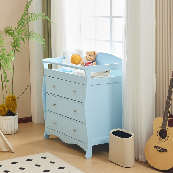 蓝色 油漆面 密度板 三层抽屉 90.5*58*92cm  儿童木床 带安全带 换尿布台 婴儿-12