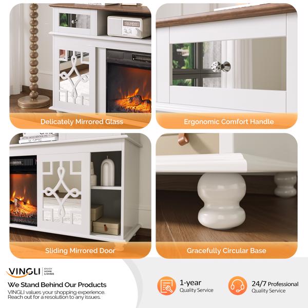 白色 152*40.6*78.7 密度板柜体 刨花层板 2门2抽1搁架 柜门带镜面 图案 适用23in壁炉 壁炉电视柜-3