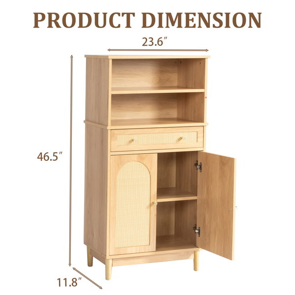 原木色   刨花板三胺贴面带藤面  60*30*120cm 1抽2门4层 浴室立柜-2