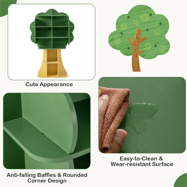 绿色儿童书架玩具收纳架，带开放式收纳架-6