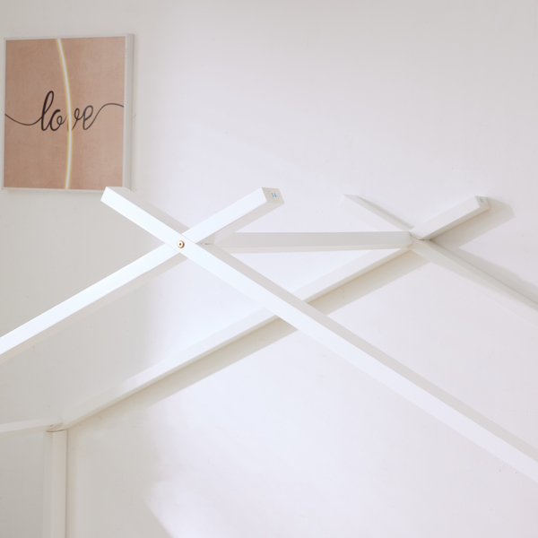 白色 油漆面 松木 X型屋顶造型 196*98*156cm 儿童木床-5