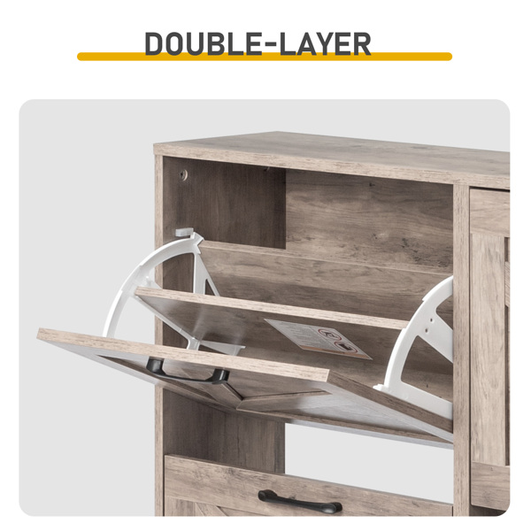 谷仓门4翻斗 金属黑色一字把手+三胺刨花板+黑色实木塑封锥形腿 鞋柜 106*24*98cm 水洗灰-7