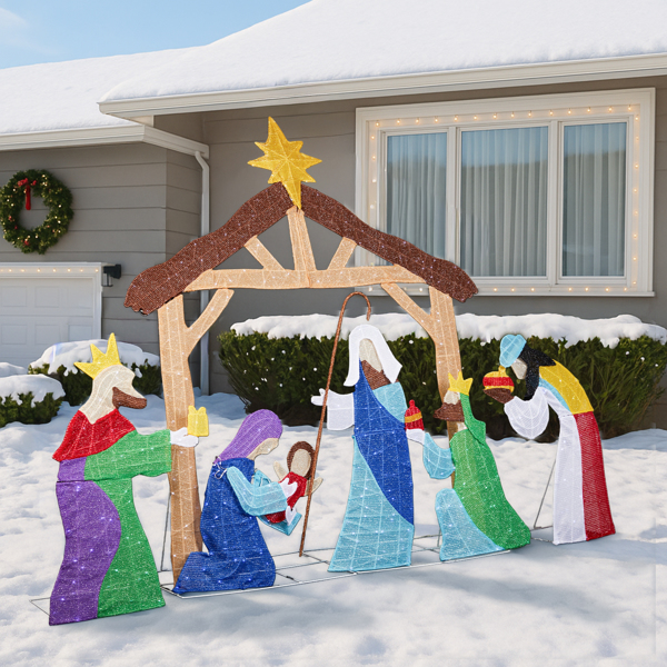 210*34*155CM   房子耶稣诞生   2D 白灯 葱布   24V  3.6W 圣诞灯饰耶稣-3