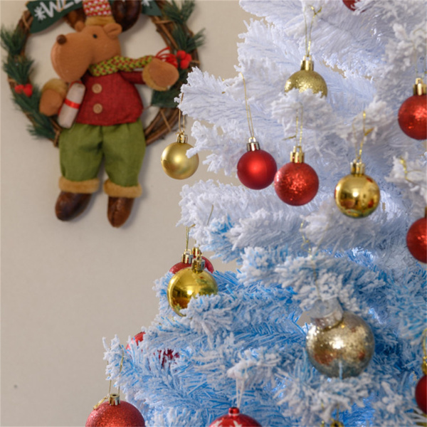 8英尺植绒圣诞树（白色和蓝色）-1774枝梢，防火PVC，4节组件，22英寸金属支架-6