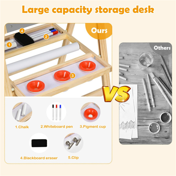儿童艺术架-白板/黑板+纸卷，5档高度（31“-41”），自然+灰色-6