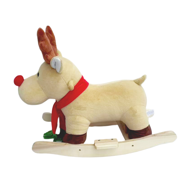 儿童骑乘摇摇马玩具，带摇篮曲，麋鹿造型，配有手偶和安全带，适合1-3岁儿童，柔软毛绒面料，杏色，通过CPC认证-11