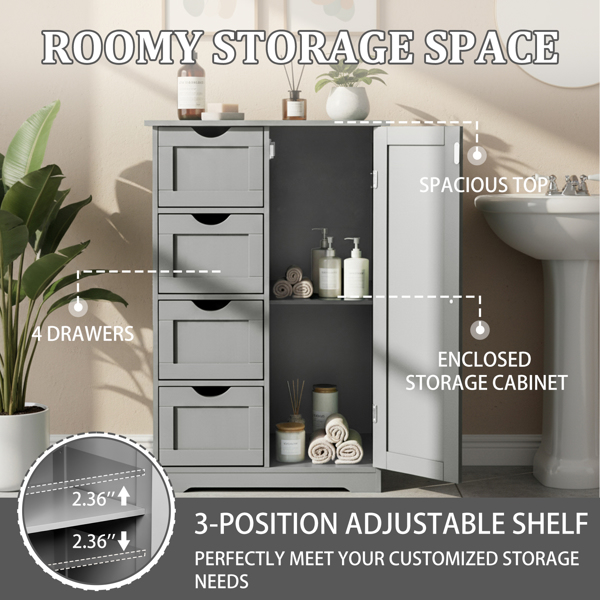 灰色 密度板三胺贴面 56*30*80cm 4抽 1门 浴室立柜-10