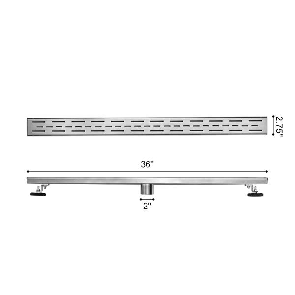 36英寸不锈钢线性淋浴地漏，含毛发过滤器与调平脚-8
