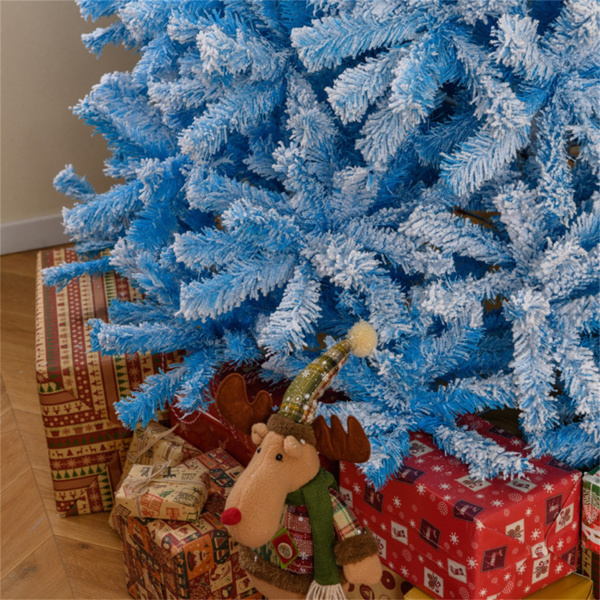 7英尺植绒圣诞树（白色和蓝色）-1264枝梢，防火PVC，3节组件，20英寸金属支架-11