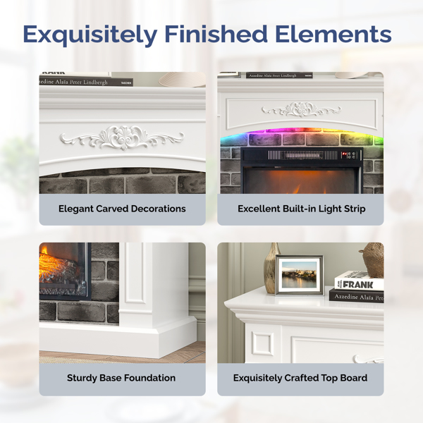 43寸白色单壁炉架油漆款壁炉柜 110.2*34.5*92.7cm 18寸壁炉芯 带RGB-2