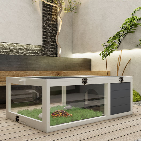 39.5英寸木制陆龟屋室内龟类栖息地爬行动物笼，适用于小型动物蜥蜴、壁虎，带2个可拆卸防水托盘--不支持self-pick up-9