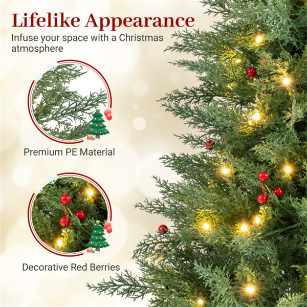 2棵4FT LED圣诞树，带定时器和15个红莓簇，易于组装-10