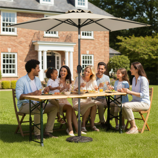 3件套庭院野餐套装-7.5英尺曲柄倾斜伞，重型树脂底座，可调节支腿，后院/花园/露营地-4