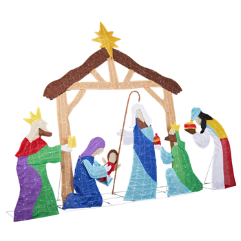 210*34*155CM   房子耶稣诞生   2D 白灯 葱布   24V  3.6W 圣诞灯饰耶稣