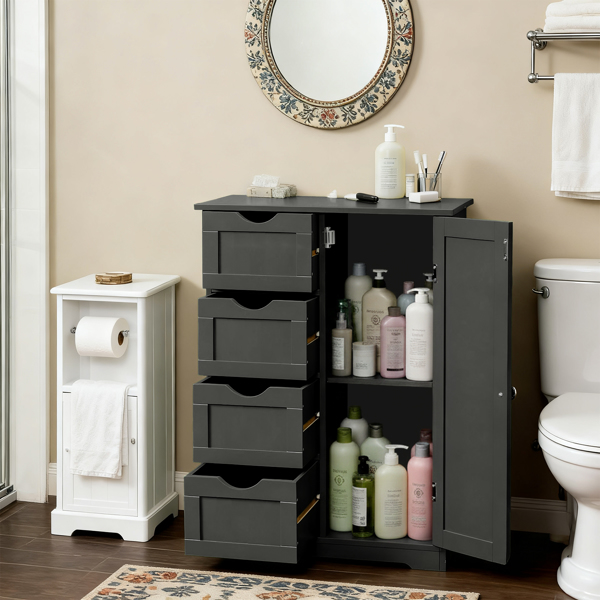 黑色 密度板三胺贴面 56*30*80cm 4抽 1门 浴室立柜-6