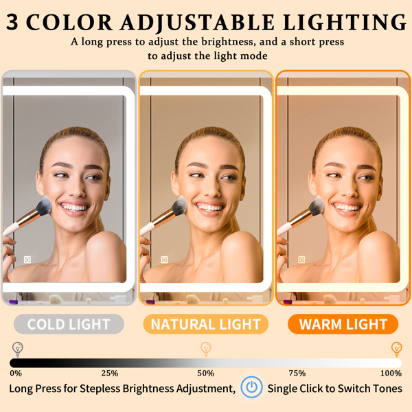 带镜子和灯的化妆台，白色梳妆台，带电源插座和3种照明模式，梳妆台套装，带柜子、抽屉、搁板和储物凳，适用于卧室-2