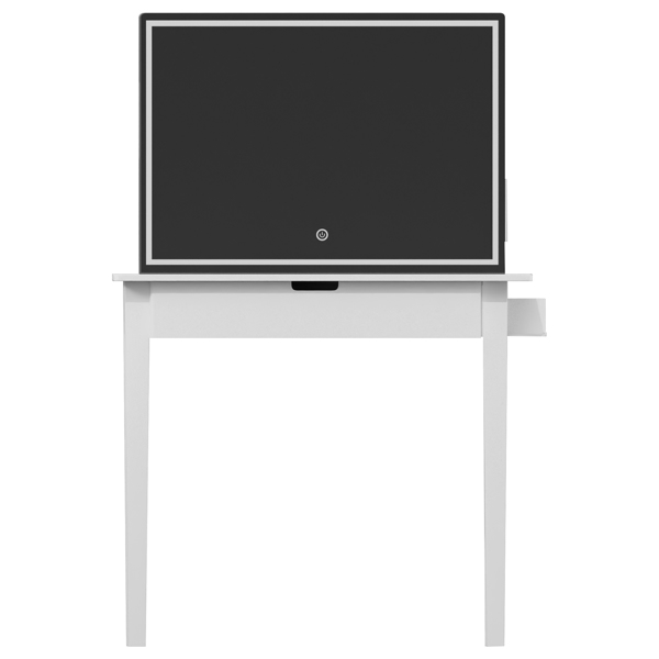 带镜子的梳妆台套装，化妆桌配有一个抽屉，可收纳化妆品，卧室梳妆台配有可调光LED灯和凳子，白色饰面-15