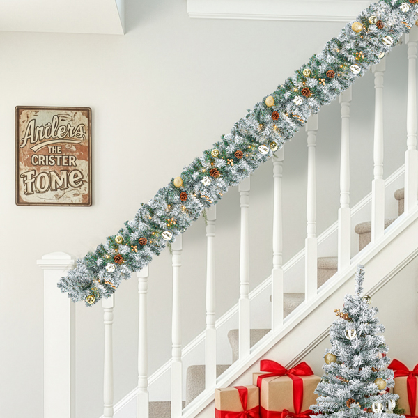 21in 9FT 3FT  绿色植绒  花环 藤条 圣诞树 套装 带金银色配饰 松果  760枝头 230LED暖白8模式 带遥控 PVC  电池盒控制 圣诞树-4