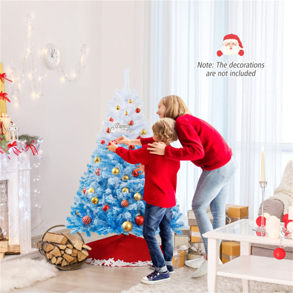 5英尺植绒圣诞树（白色和蓝色）-456枝梢，防火PVC，2段式组件，金属支架-4