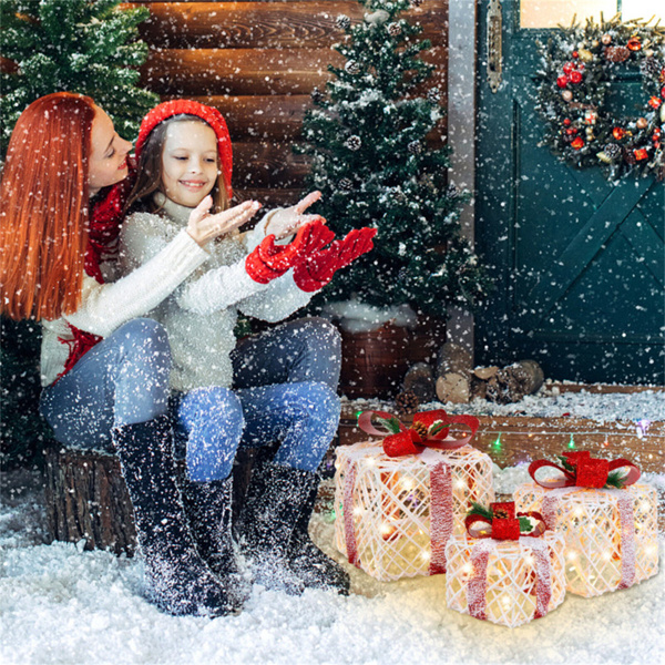 3件套植绒圣诞礼盒-60个暖白色LED，定时功能，白色+红色节日装饰-11