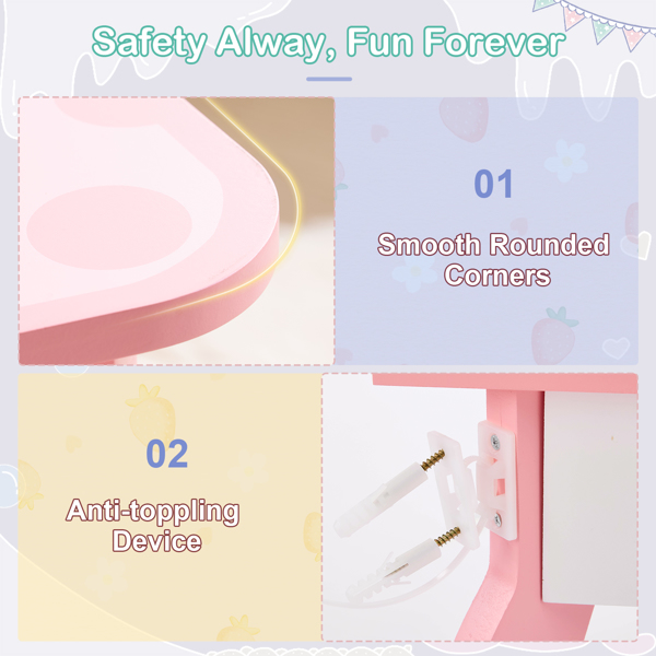 粉色 密度板 喷漆+苹果印刷 1抽2桌面收纳盒 儿童梳妆桌套装-5