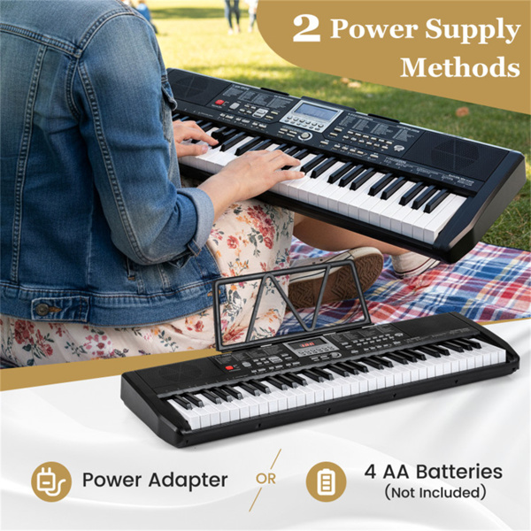 61键初学者钢琴键盘电动键盘套件，带可调节支架和凳子-10