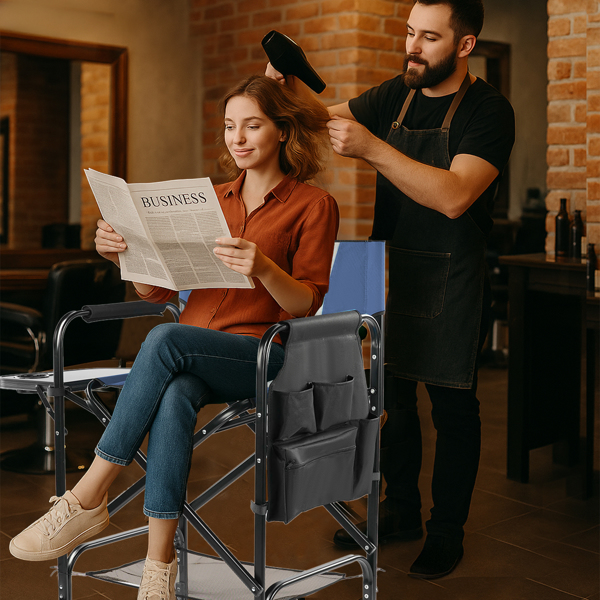 31in 黑铁管 藏青/灰绿布面 喷塑铁扁管 铁导演椅 120kg 无便携袋-7