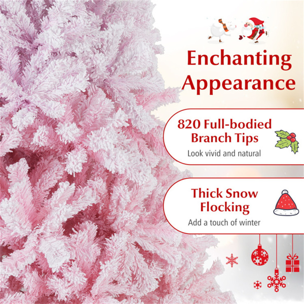 6英尺植绒圣诞树（白色和粉色）-820枝梢，防火PVC，3节组件，金属支架-9
