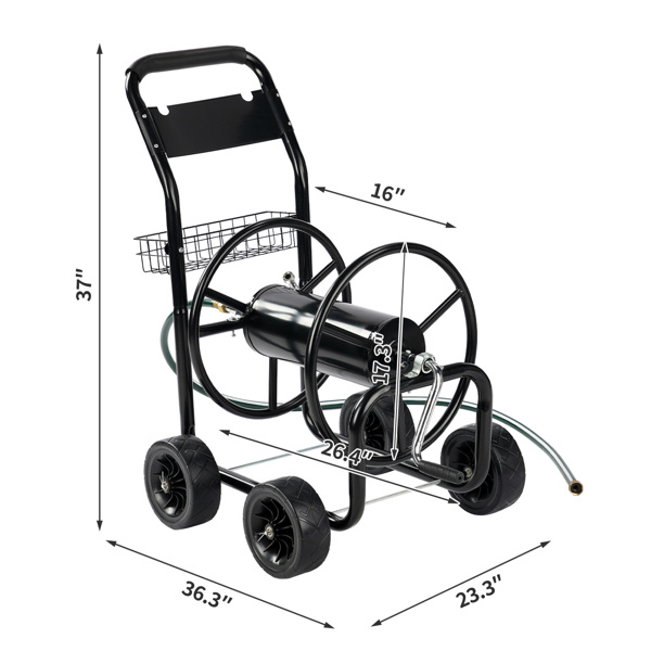 97*53*100cm 黑色 铁质 带绿色水管 铁轮辐 水管车-5
