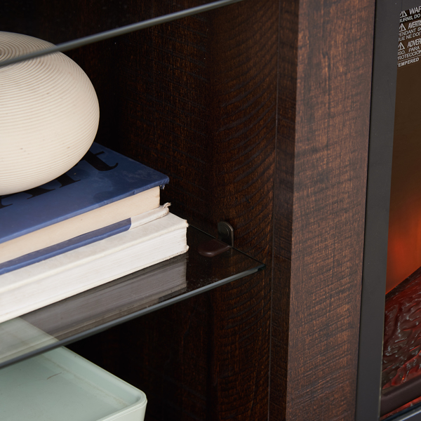 电视柜电壁炉玻璃搁板，3D壁炉电视柜带LED灯，木质框架，带USB充电插座，现代电视桌中心，适用于最大62英寸电视，58英寸宽*15.5英寸深*24.4英寸高-16