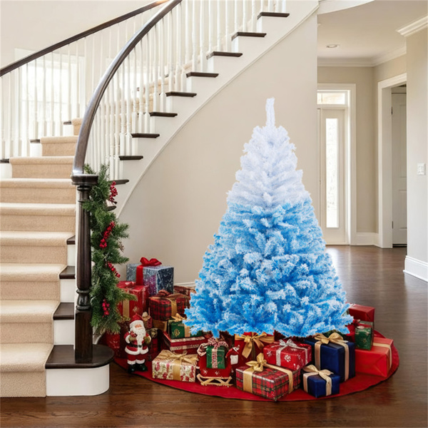 5英尺植绒圣诞树（白色和蓝色）-456枝梢，防火PVC，2段式组件，金属支架-7