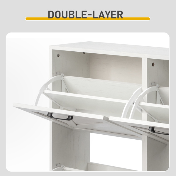 谷仓门4翻斗 金属黑色一字把手+三胺刨花板 +黑色实木塑封锥形腿 鞋柜 106*24*98cm 做旧白-8