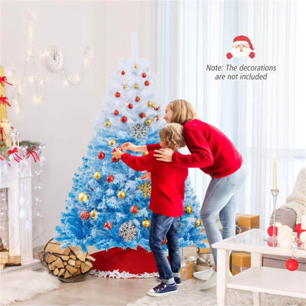 6英尺植绒圣诞树（白色和蓝色）-820枝梢，防火PVC，3节组件，金属支架-4