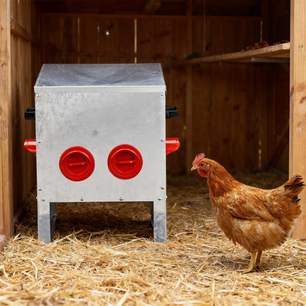 4口 40*38*40cm 方形 银+红 全拆装 镀锌板+塑料 喂食用品-11