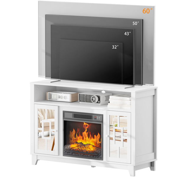 白色 浮雕面 120x40x80.7cm 蜂巢板 刨花板贴三胺 带镜面双门 适用18in壁炉芯 壁炉电视柜 -2