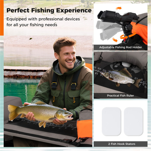 350磅充气钓鱼浮子管-2个气室，杆架+鱼尺，橙色+灰色-7