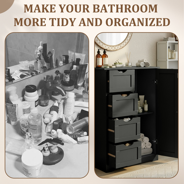 黑色 密度板三胺贴面 56*30*80cm 4抽 1门 浴室立柜-9