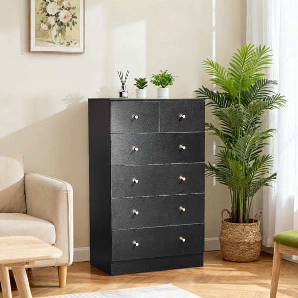 黑色 刨花板 贴麻面三胺 66*40*111cm 4+2抽 抽屉柜 哑金把手-7