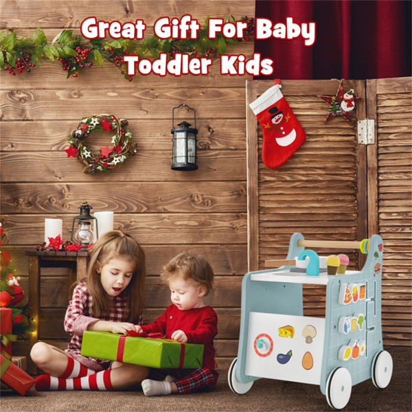 带游戏厨房的6合1木制婴儿推车  -蓝色-10