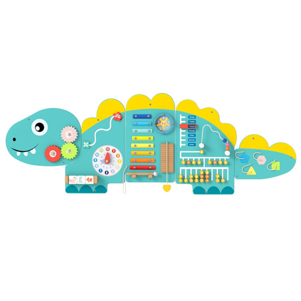 11合1恐龙活动墙忙碌板面板——木质感官玩具绿色-4