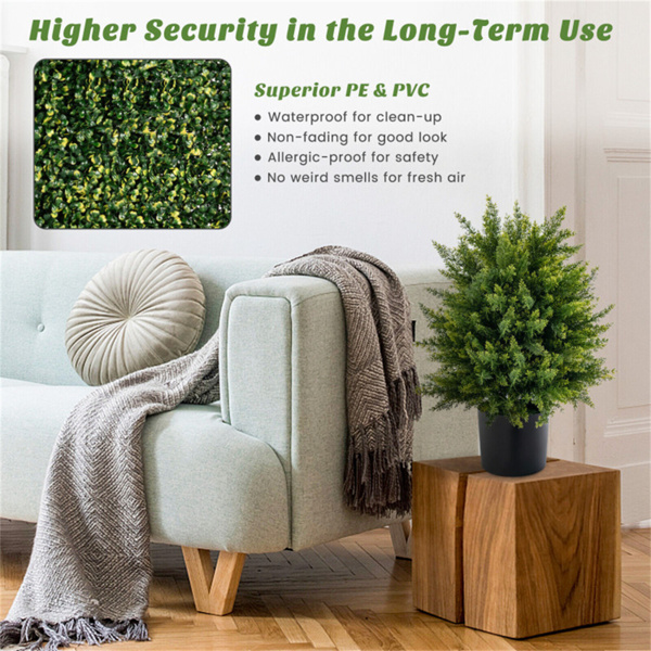 2件套21.5英寸人造园艺球树-逼真的雪松球，PE/PVC材料，绿色-10