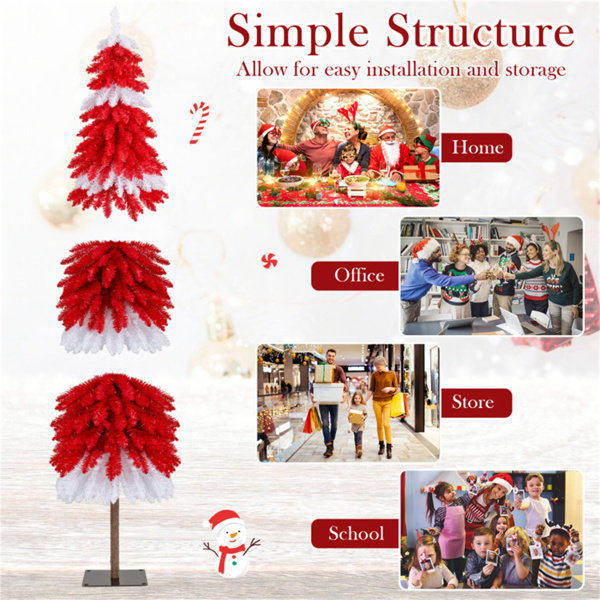 5英尺草莓蛋糕圣诞树-301枝梢，100个暖白色LED，红色+白色+棕色PVC/金属-10