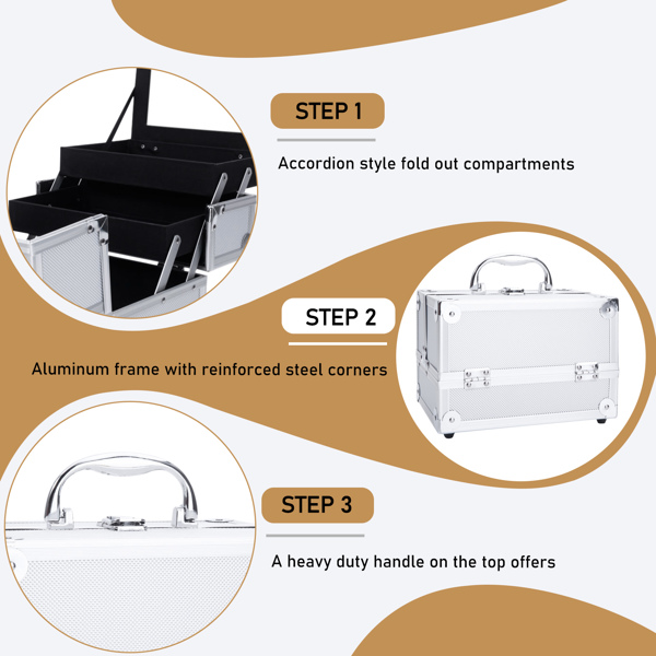 手提顶部双开带镜子 铝合金 银色 化妆箱 SM-2176-4