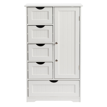 白色  密度板喷漆+刨花板三胺贴面 竖纹 56*30*95cm  4小抽1大抽 1门 浴室立柜